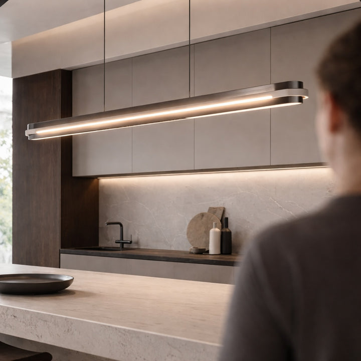 Modern Linear Pendant Lamp Adjustable Length Metal LED Light Dimmable for Dining Room Living Space