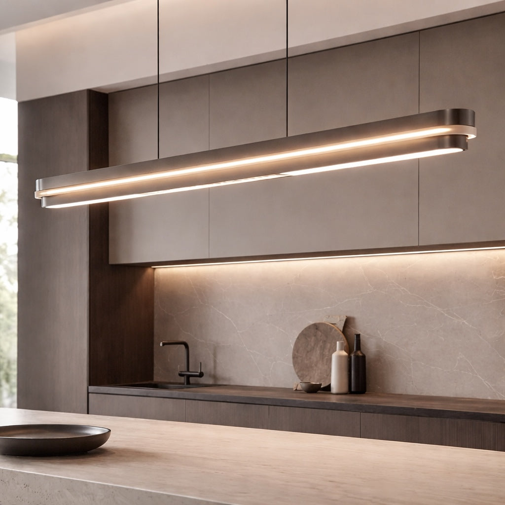 Modern Linear Pendant Lamp Adjustable Length Metal LED Light Dimmable for Dining Room Living Space