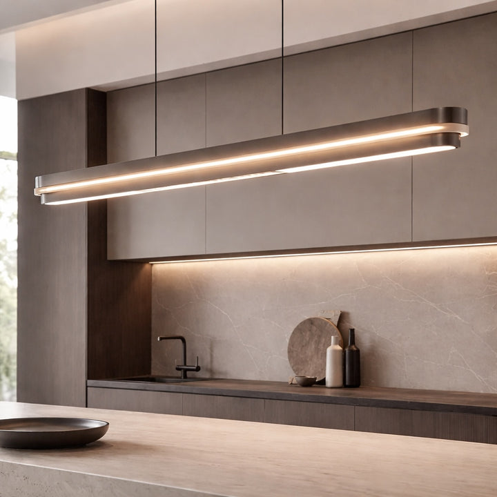 Modern Linear Pendant Lamp Adjustable Length Metal LED Light Dimmable for Dining Room Living Space