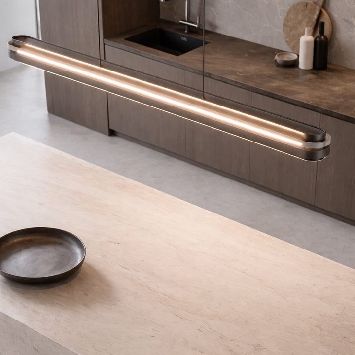 Modern Linear Pendant Lamp Adjustable Length Metal LED Light Dimmable for Dining Room Living Space