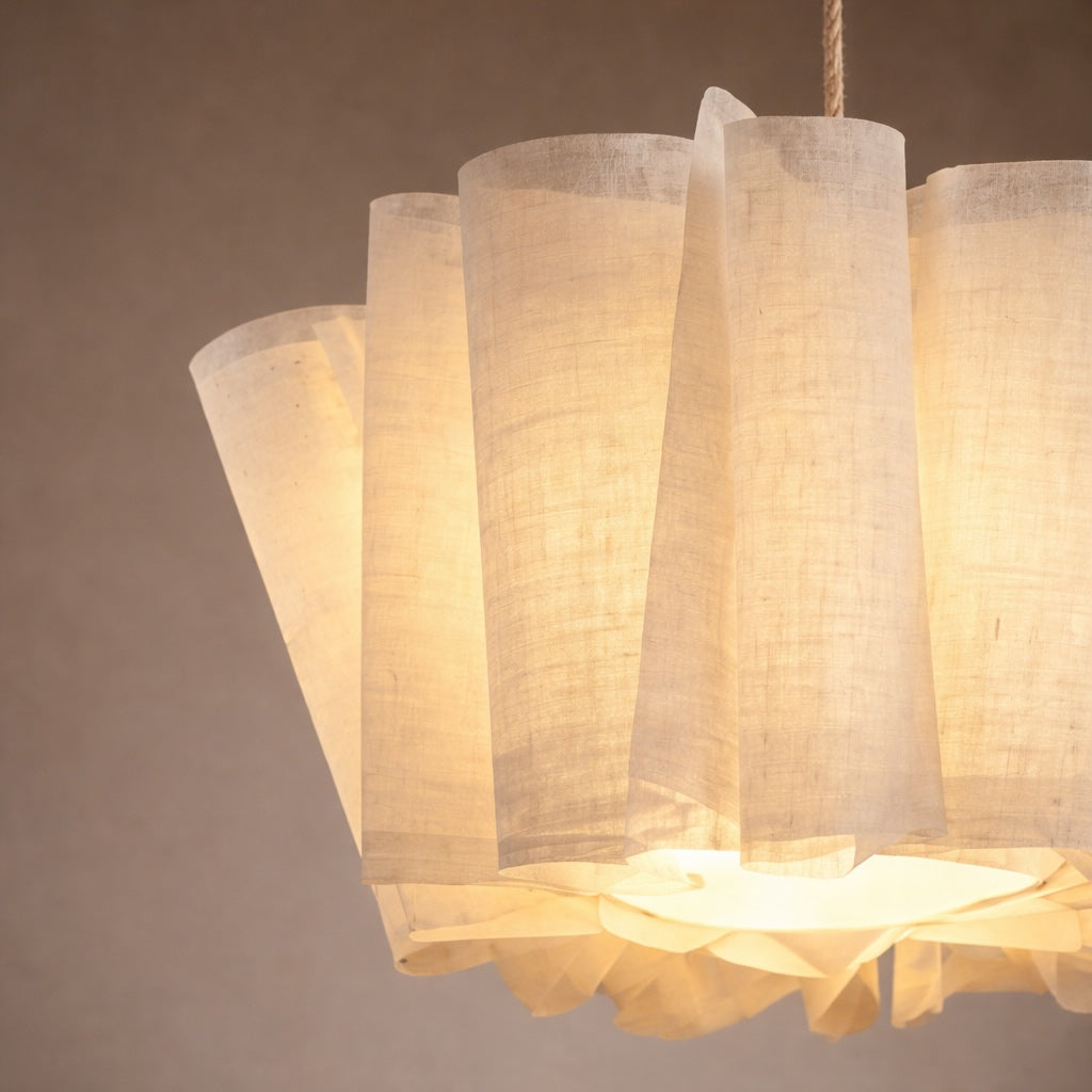 Japanese Retro Pendant Light Fabric Shade Cord Mounted LED Bulb Adjustable Height