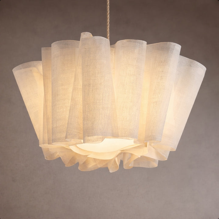 Japanese Retro Pendant Light Fabric Shade Cord Mounted LED Bulb Adjustable Height