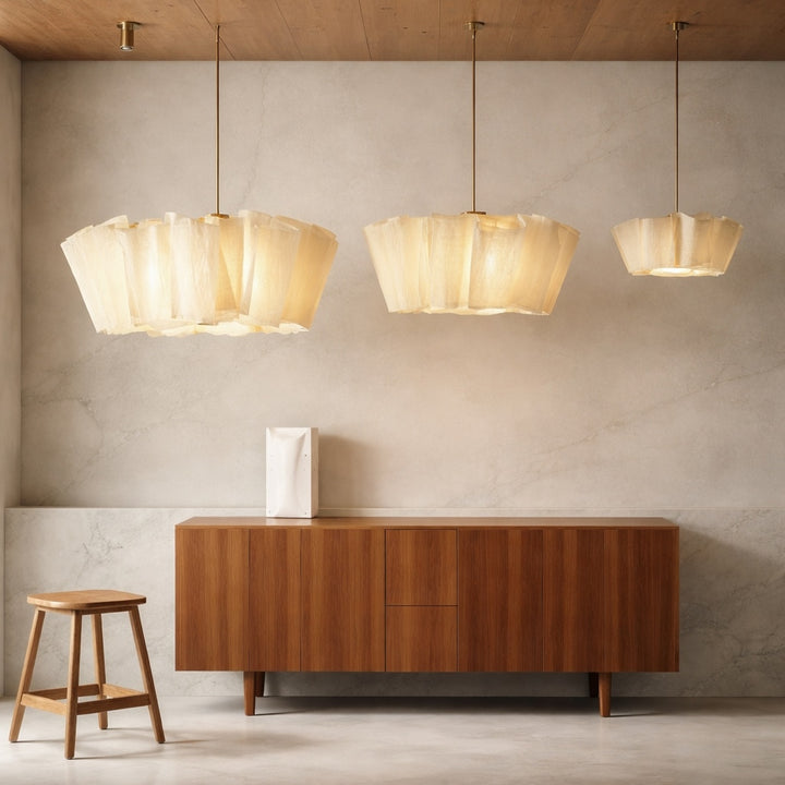 Japanese Retro Pendant Light Fabric Shade Cord Mounted LED Bulb Adjustable Height