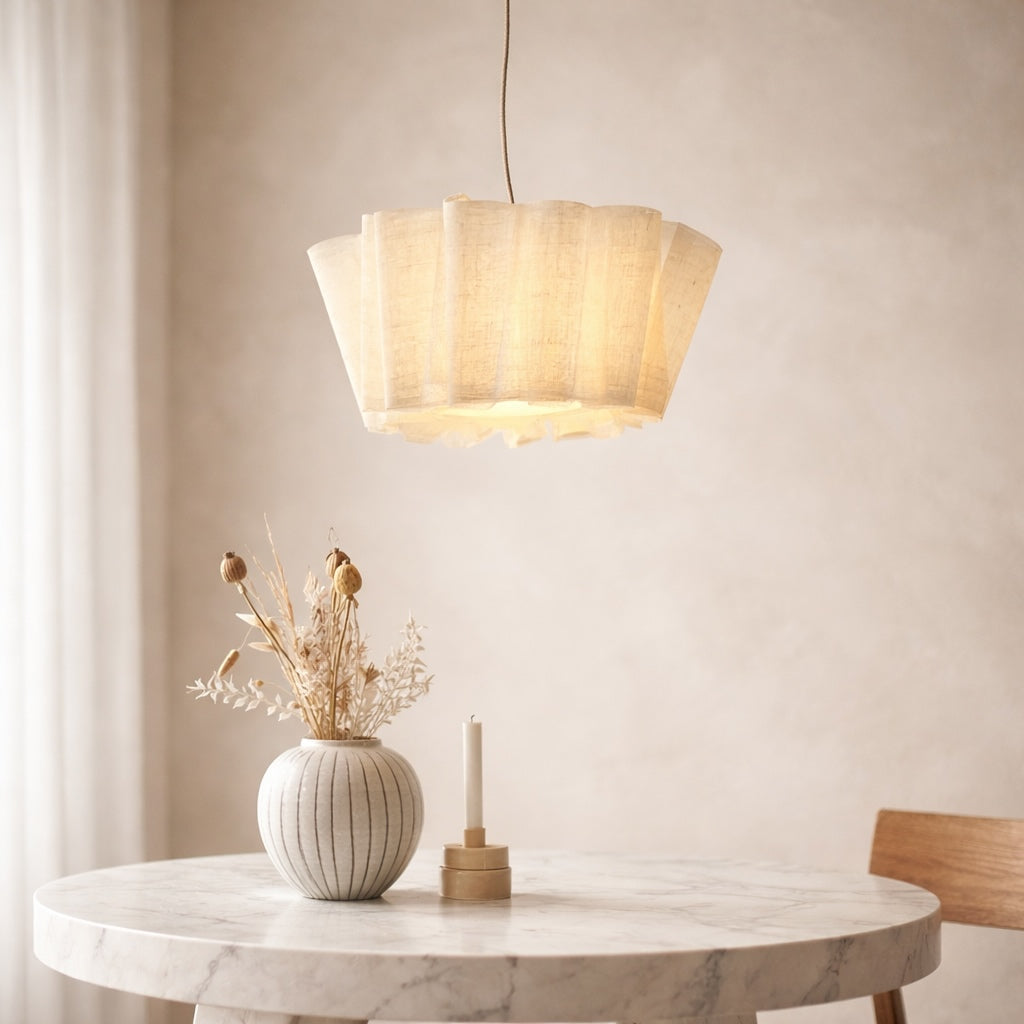Japanese Retro Pendant Light Fabric Shade Cord Mounted LED Bulb Adjustable Height