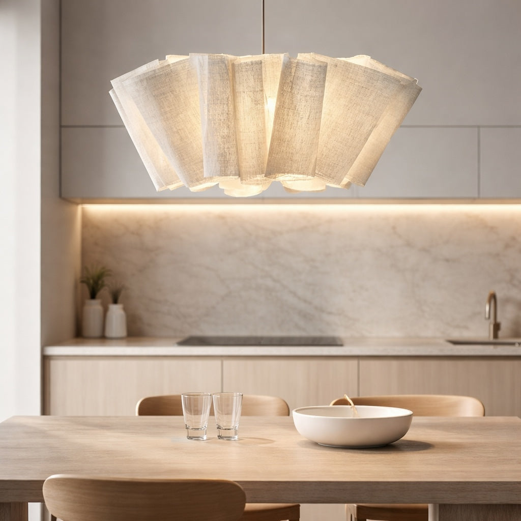 Japanese Retro Pendant Light Fabric Shade Cord Mounted LED Bulb Adjustable Height