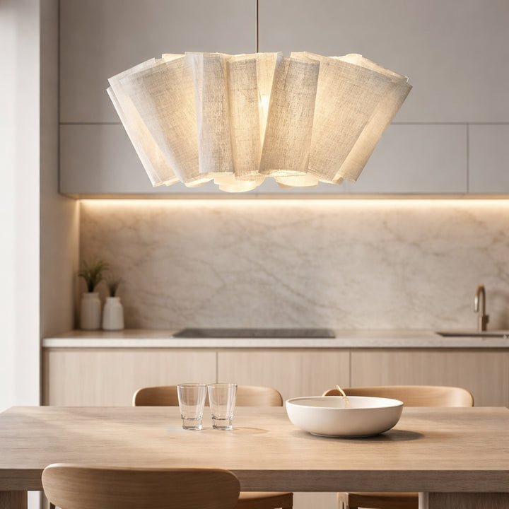 Japanese Retro Pendant Light Fabric Shade Cord Mounted LED Bulb Adjustable Height