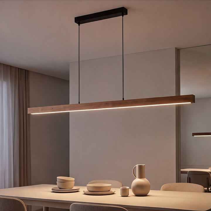 Modern Pendant Light LED Linear Adjustable Hanging Lamp Pine and Black Walnut for Home Office