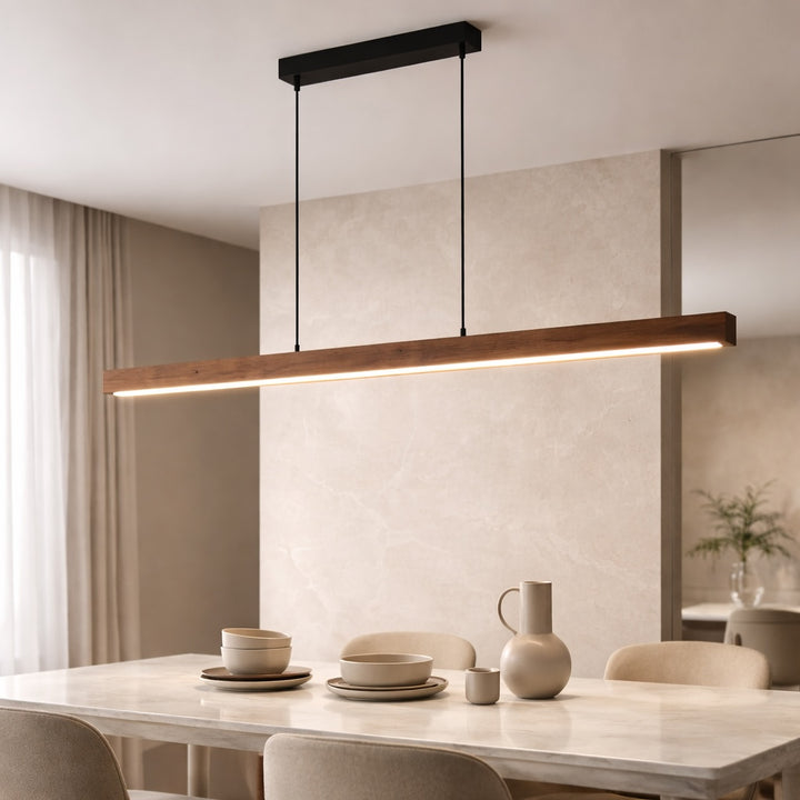 Modern Pendant Light LED Linear Adjustable Hanging Lamp Pine and Black Walnut for Home Office