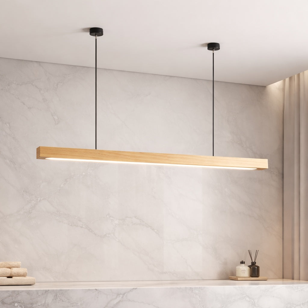 Modern Pendant Light LED Linear Adjustable Hanging Lamp Pine and Black Walnut for Home Office