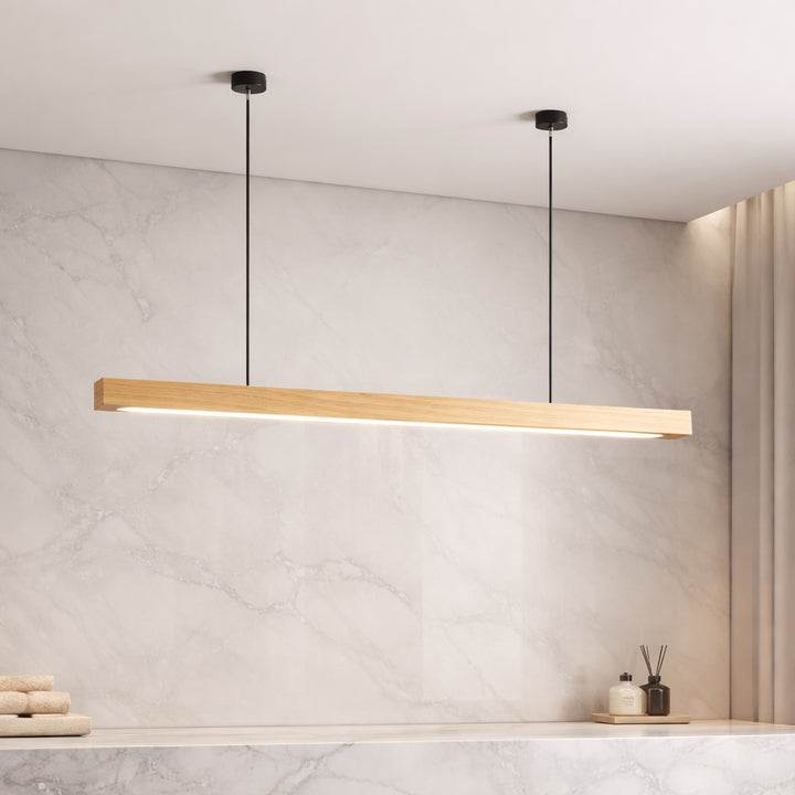 Modern Pendant Light LED Linear Adjustable Hanging Lamp Pine and Black Walnut for Home Office