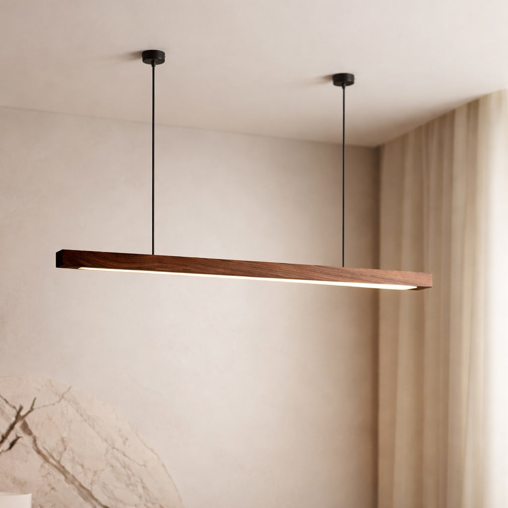 Modern Pendant Light LED Linear Adjustable Hanging Lamp Pine and Black Walnut for Home Office