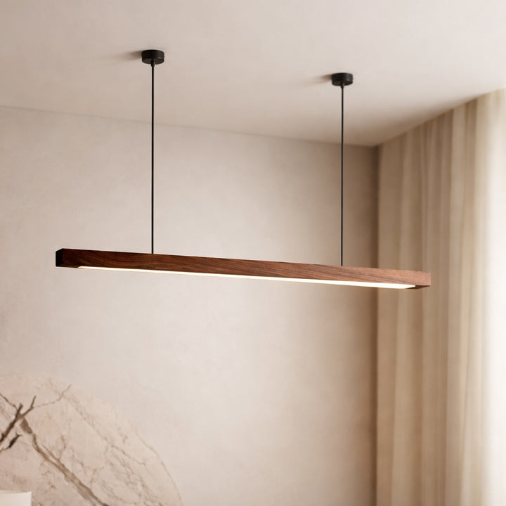 Modern Pendant Light LED Linear Adjustable Hanging Lamp Pine and Black Walnut for Home Office