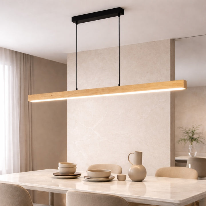 Modern Pendant Light LED Linear Adjustable Hanging Lamp Pine and Black Walnut for Home Office