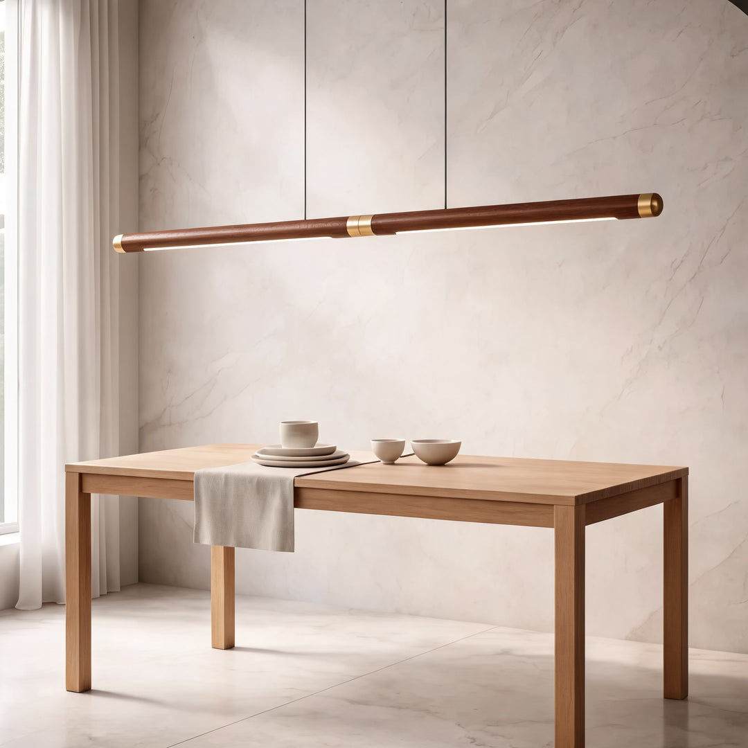 Modern Pendant Light Wood Fixture Adjustable LED Cord Design for Kitchen Dining Room