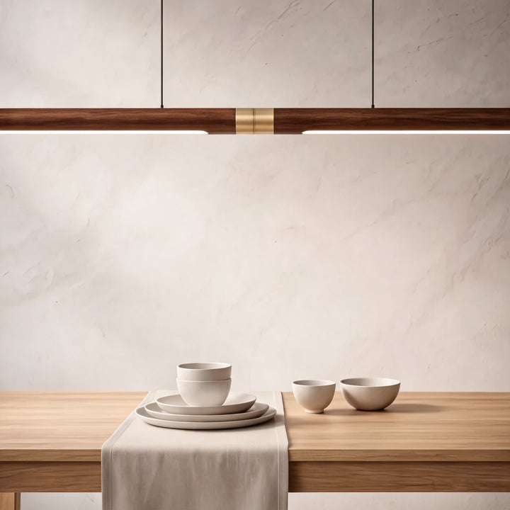 Modern Pendant Light Wood Fixture Adjustable LED Cord Design for Kitchen Dining Room