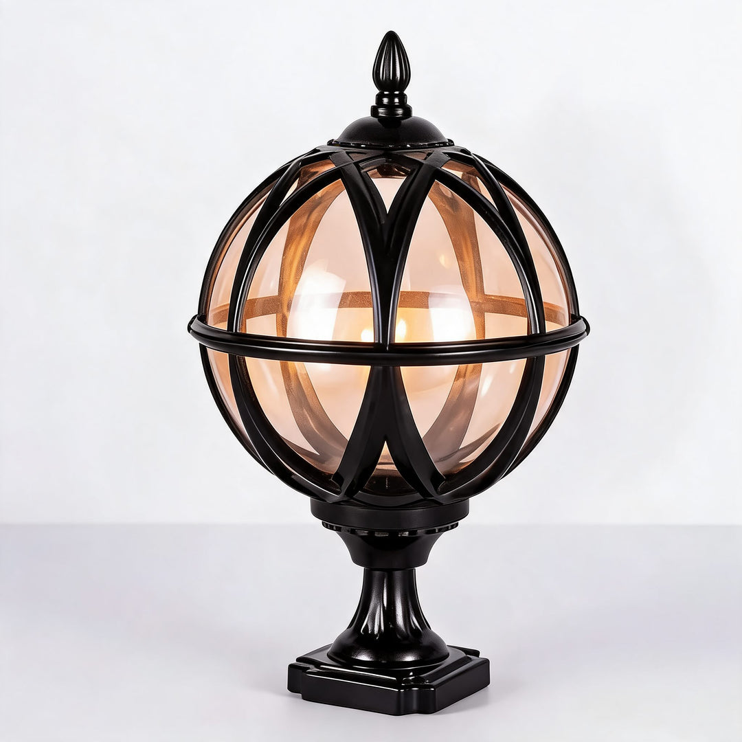 Modern Round Globe Outdoor Fence Post Light Waterproof Aluminum and Glass Adjustable Height
