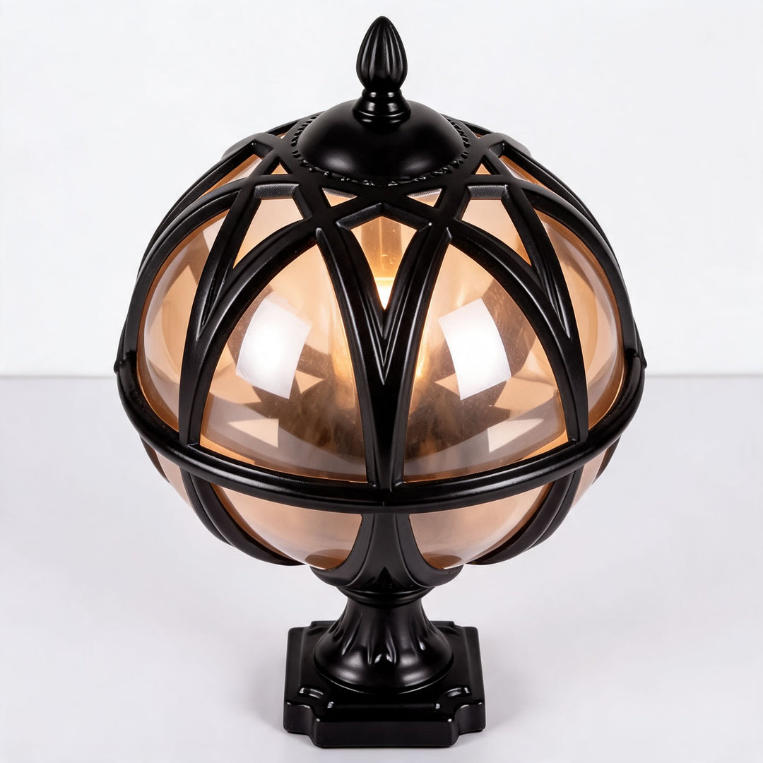 Modern Round Globe Outdoor Fence Post Light Waterproof Aluminum and Glass Adjustable Height