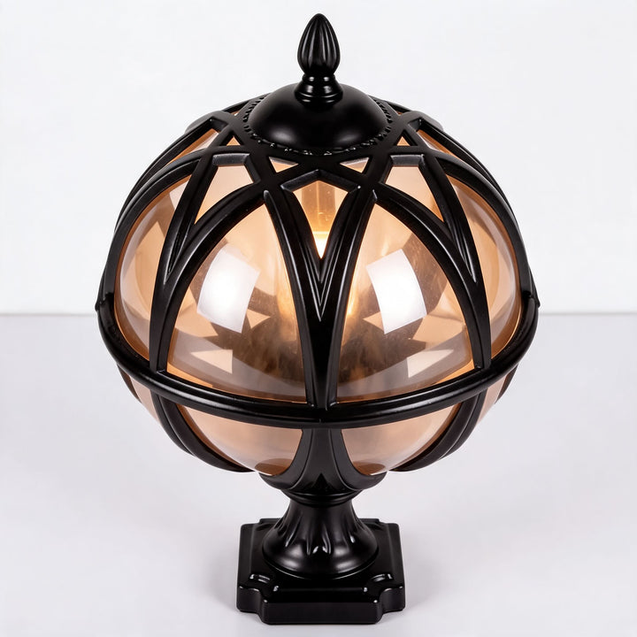 Modern Round Globe Outdoor Fence Post Light Waterproof Aluminum and Glass Adjustable Height