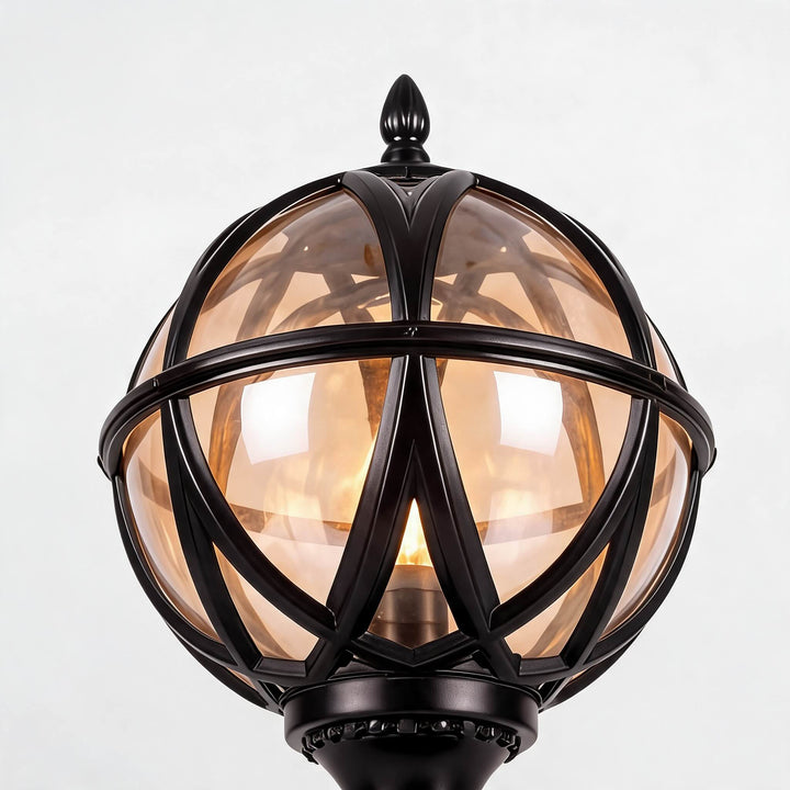 Modern Round Globe Outdoor Fence Post Light Waterproof Aluminum and Glass Adjustable Height
