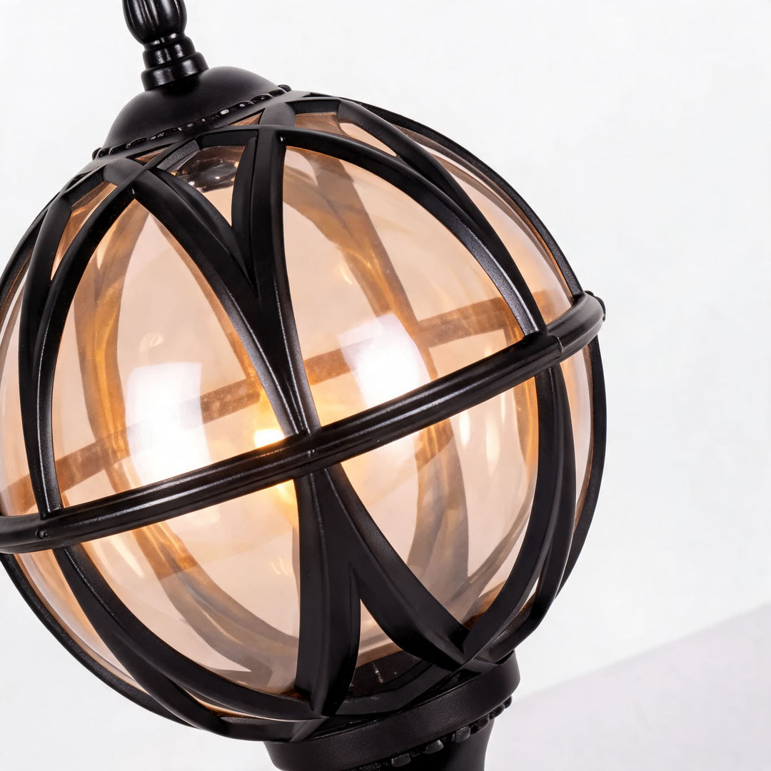 Modern Round Globe Outdoor Fence Post Light Waterproof Aluminum and Glass Adjustable Height