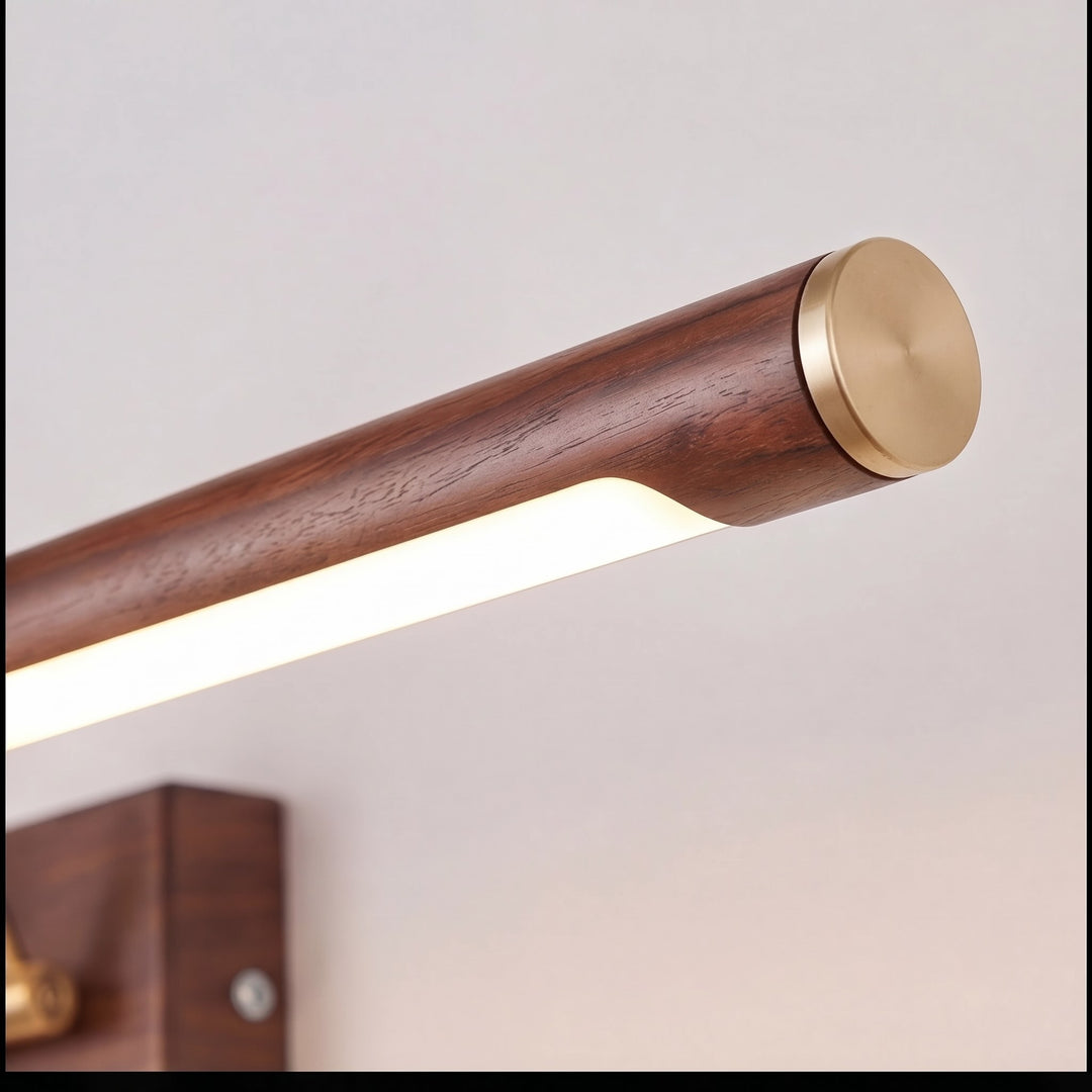 Walnut Linear Wall Light Adjustable LED Brass Fixture for Modern Indoor Spaces
