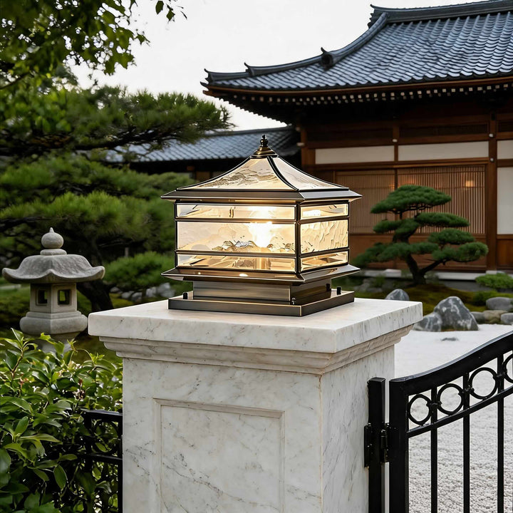 Vintage Copper Outdoor Fence Post Light Waterproof Glass LED Pillar Lamp with Solar Option