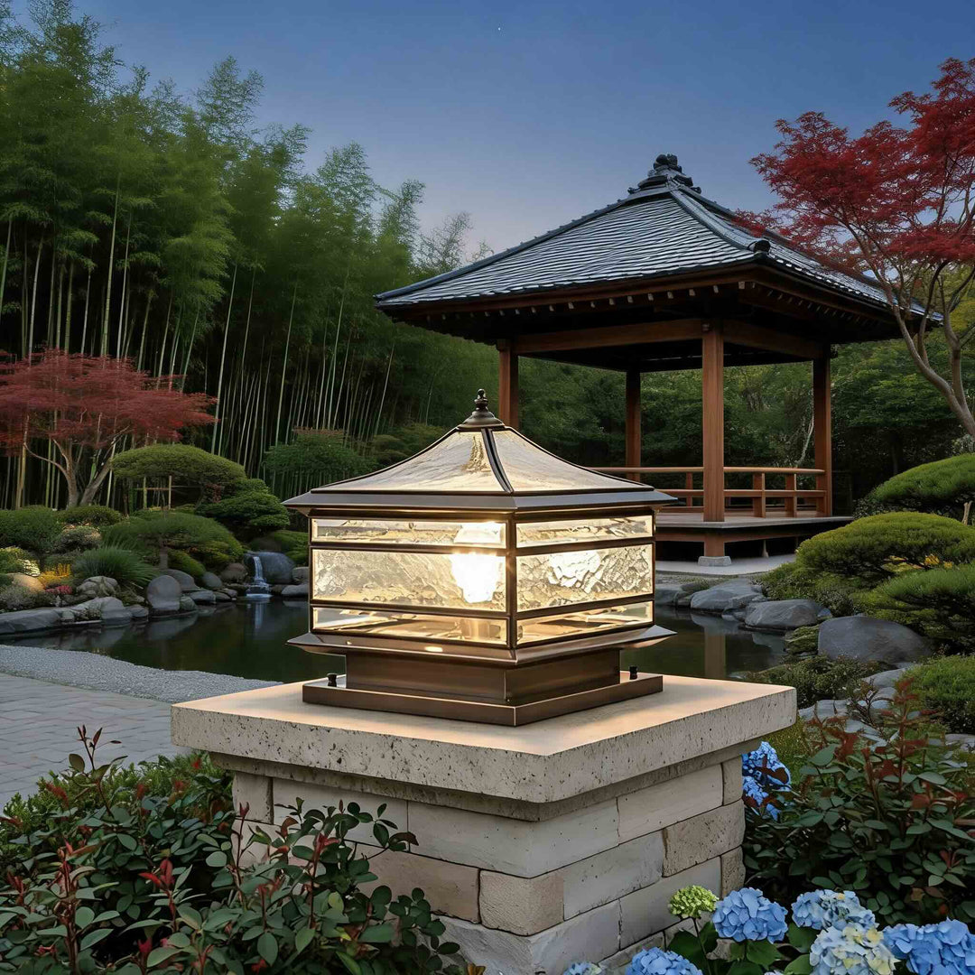 Vintage Copper Outdoor Fence Post Light Waterproof Glass LED Pillar Lamp with Solar Option