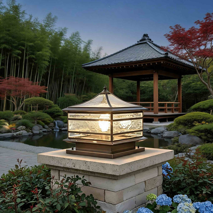 Vintage Copper Outdoor Fence Post Light Waterproof Glass LED Pillar Lamp with Solar Option