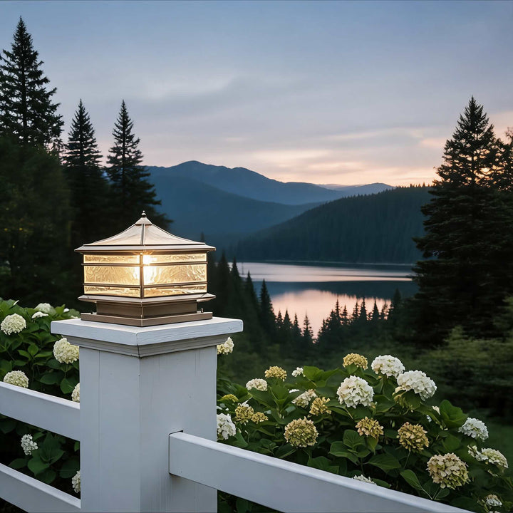 Vintage Copper Outdoor Fence Post Light Waterproof Glass LED Pillar Lamp with Solar Option