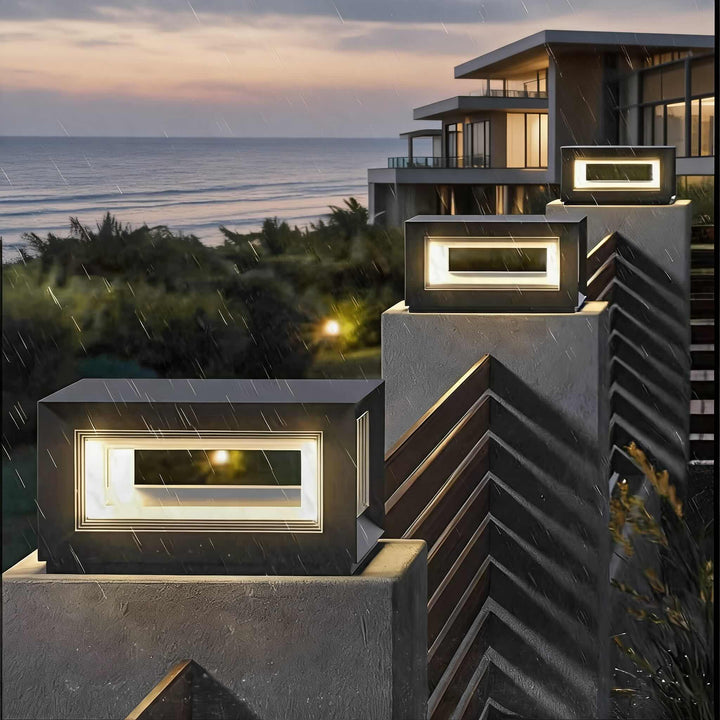 Modern Outdoor Post Light Rectangular Stainless Steel Waterproof LED Solar Hardwired