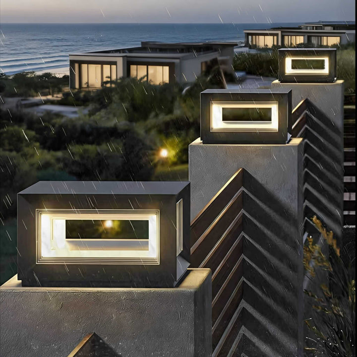 Modern Outdoor Post Light Rectangular Stainless Steel Waterproof LED Solar Hardwired