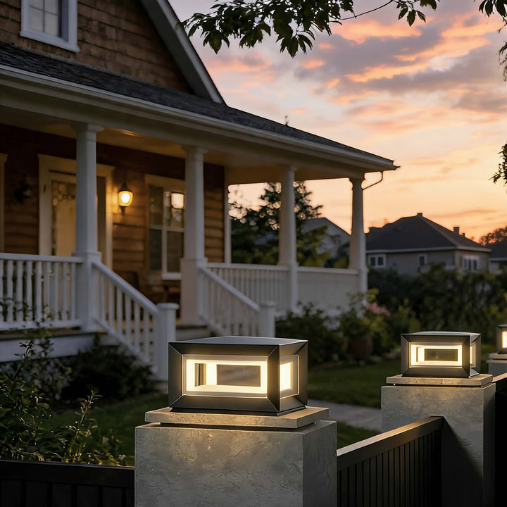 Modern Outdoor Post Light Rectangular Stainless Steel Waterproof LED Solar Hardwired