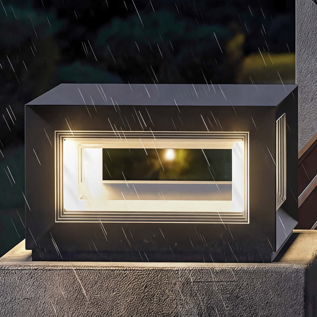 Modern Outdoor Post Light Rectangular Stainless Steel Waterproof LED Solar Hardwired