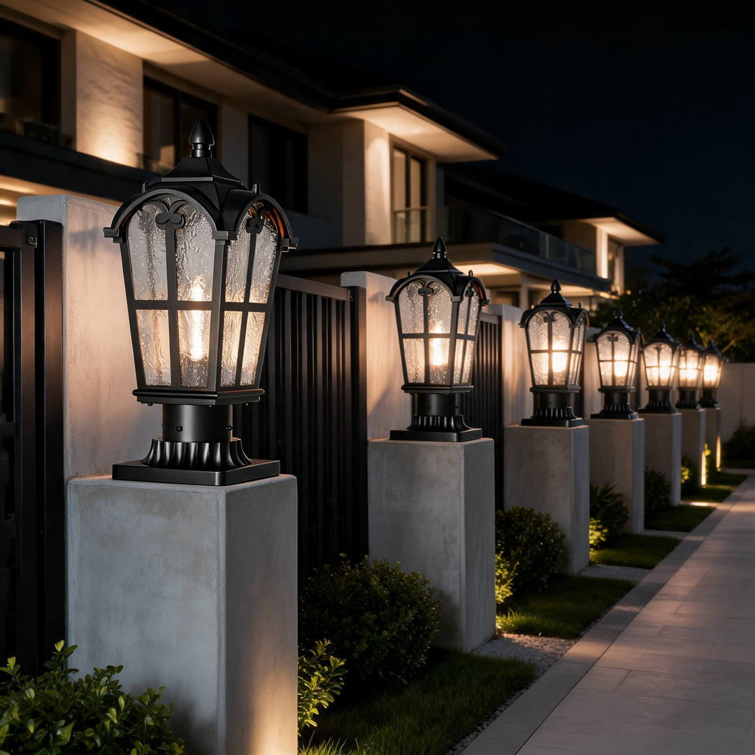 Modern Outdoor Post Light with Pier Mount Base Iron Metal Clear Glass Shade Dimmable