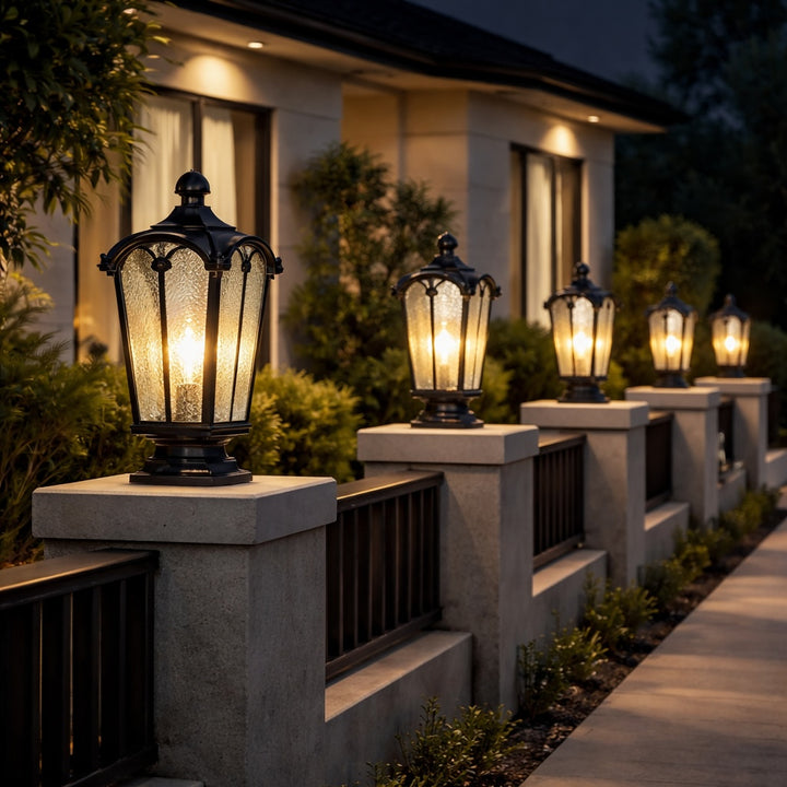 Modern Outdoor Post Light with Pier Mount Base Iron Metal Clear Glass Shade Dimmable