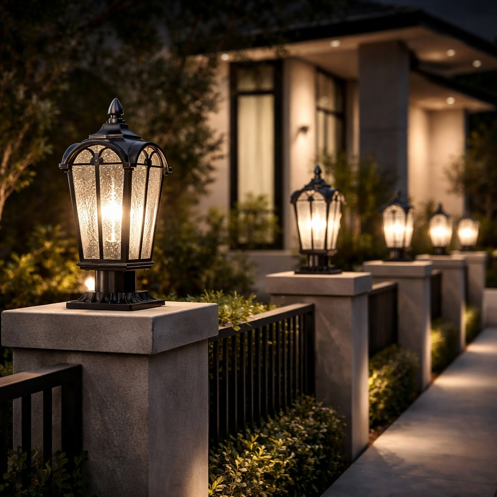 Modern Outdoor Post Light with Pier Mount Base Iron Metal Clear Glass Shade Dimmable