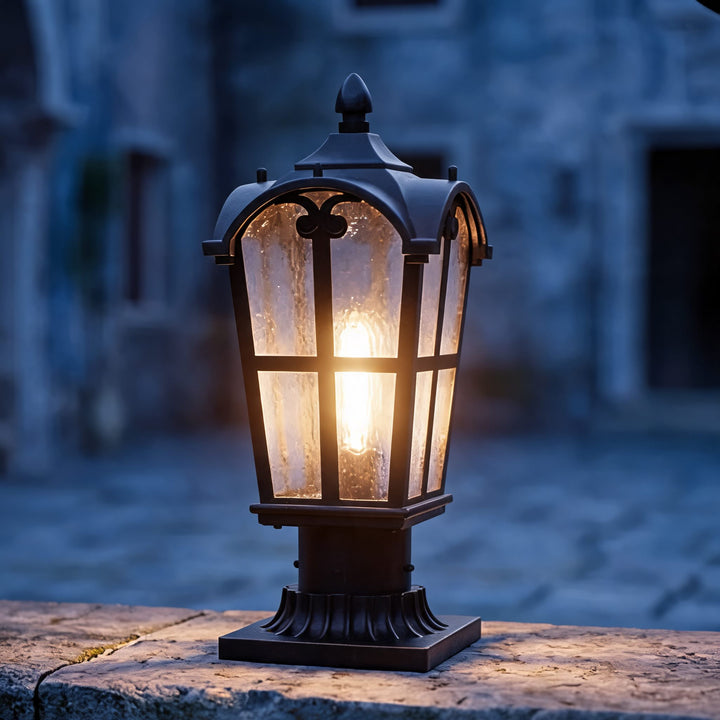 Modern Outdoor Post Light with Pier Mount Base Iron Metal Clear Glass Shade Dimmable