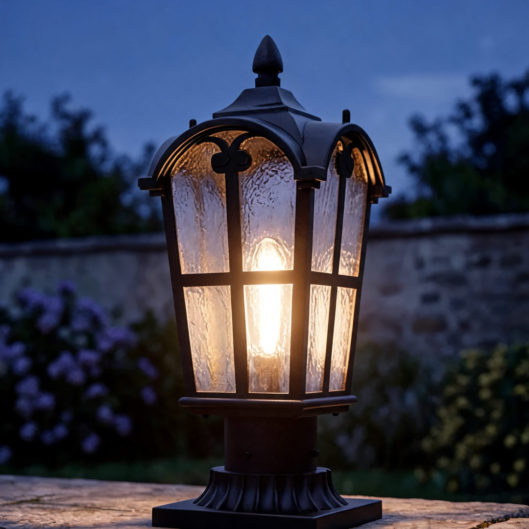 Modern Outdoor Post Light with Pier Mount Base Iron Metal Clear Glass Shade Dimmable