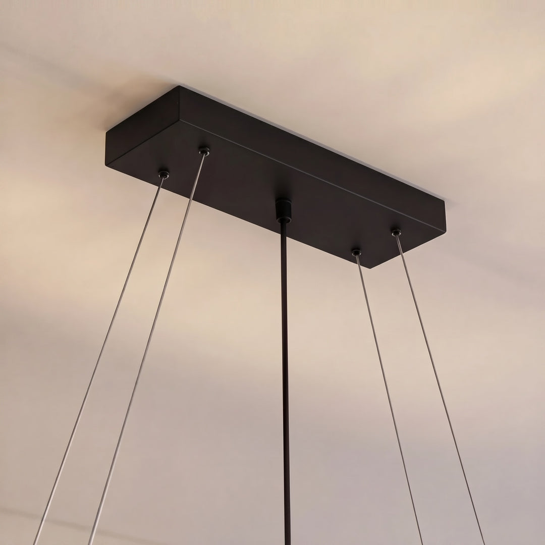 Modern Black Chandelier with Adjustable Height K9 Crystal and Metal Frame for Dining Room