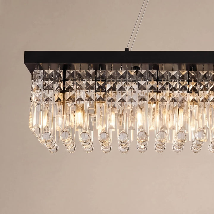 Modern Black Chandelier with Adjustable Height K9 Crystal and Metal Frame for Dining Room