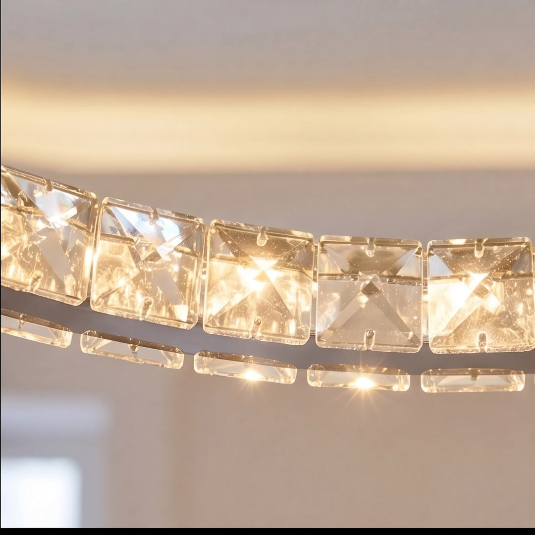 Modern Crystal Chandelier Adjustable Multi-Ring LED Hanging Light Fixture for Dining Room