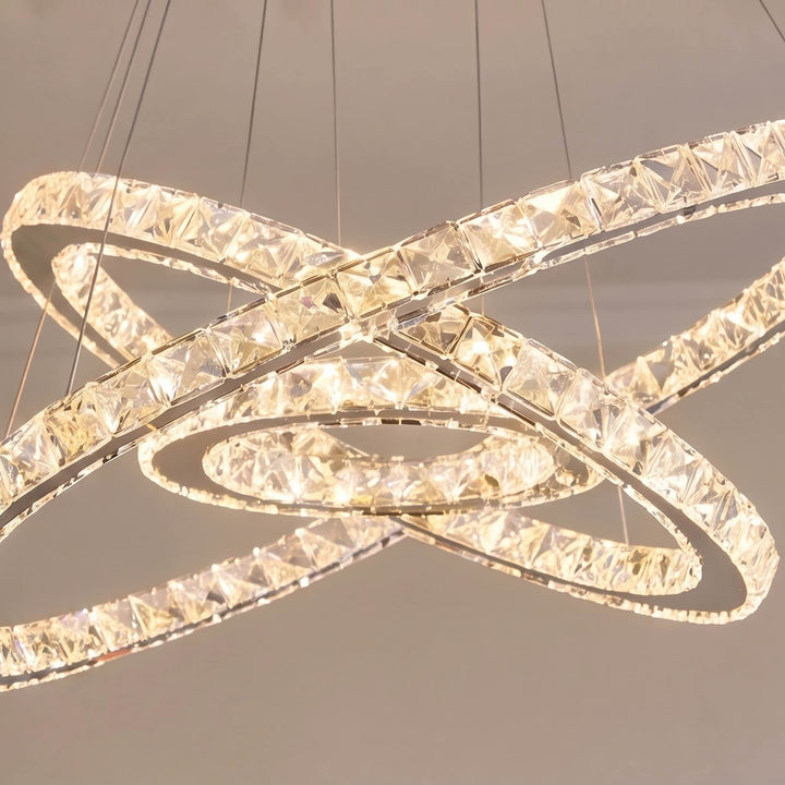 Modern Crystal Chandelier Adjustable Multi-Ring LED Hanging Light Fixture for Dining Room