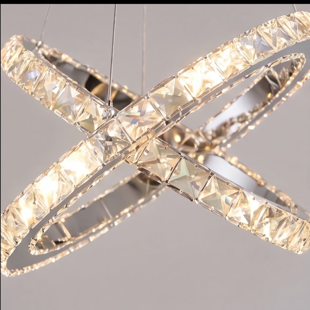 Modern Crystal Chandelier Adjustable Multi-Ring LED Hanging Light Fixture for Dining Room
