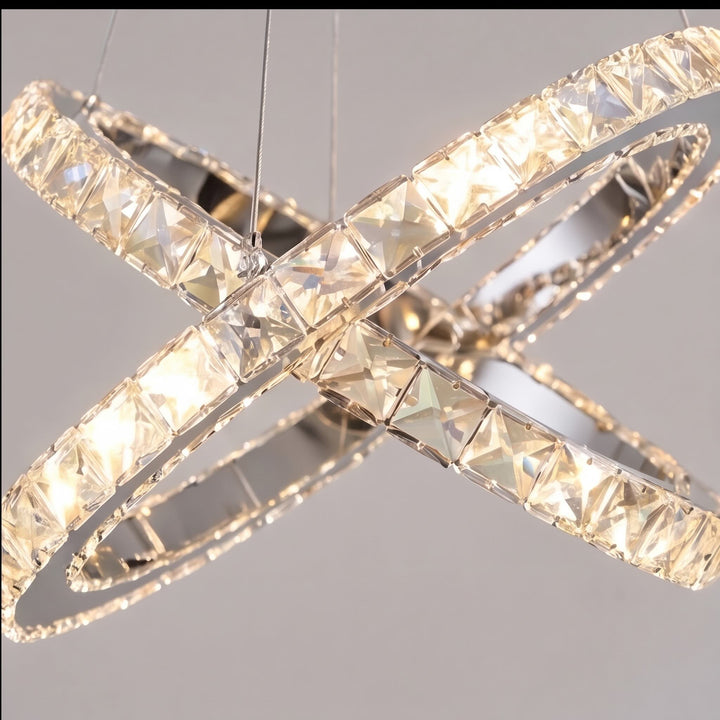 Modern Crystal Chandelier Adjustable Multi-Ring LED Hanging Light Fixture for Dining Room
