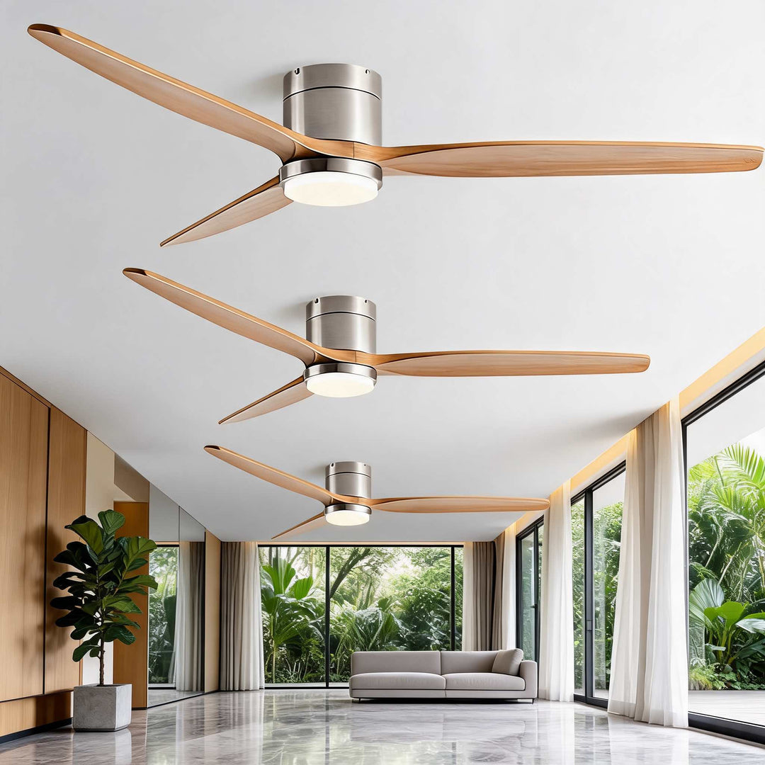 Modern Ceiling Fan with Light, Wood Blades, Remote Control & 6-Speed DC Motor