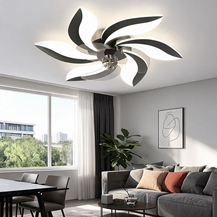 Modern Flush Mount Ceiling Fan with Light, Iron and Acrylic, Adjustable LED Lighting