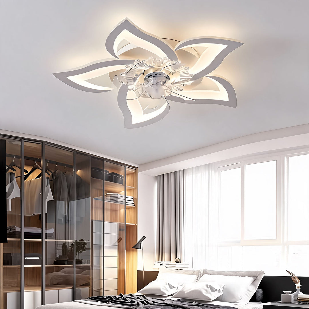 Modern Flush Mount Ceiling Fan with Light, Iron and Acrylic, Adjustable LED Lighting