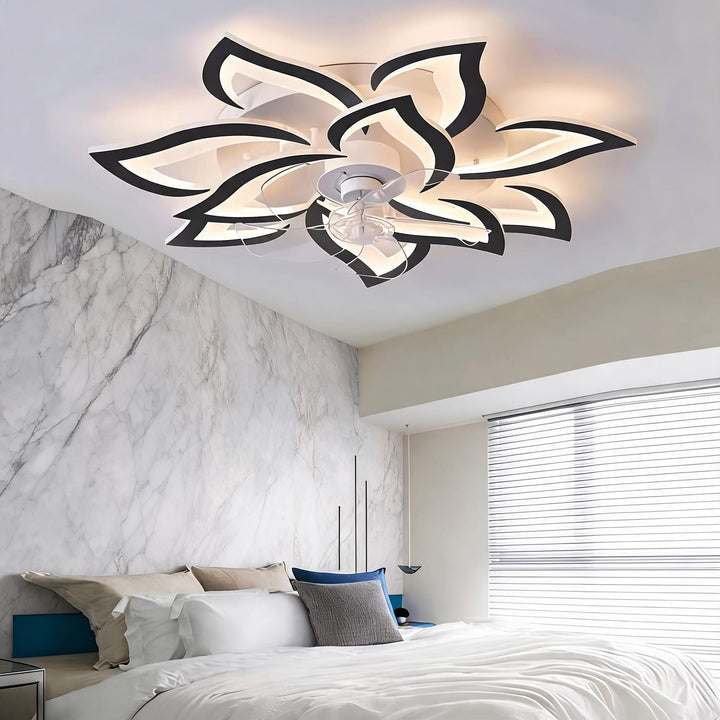 Modern Flush Mount Ceiling Fan with Light, Iron and Acrylic, Adjustable LED Lighting