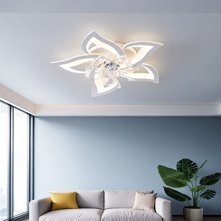 Modern Flush Mount Ceiling Fan with Light, Iron and Acrylic, Adjustable LED Lighting