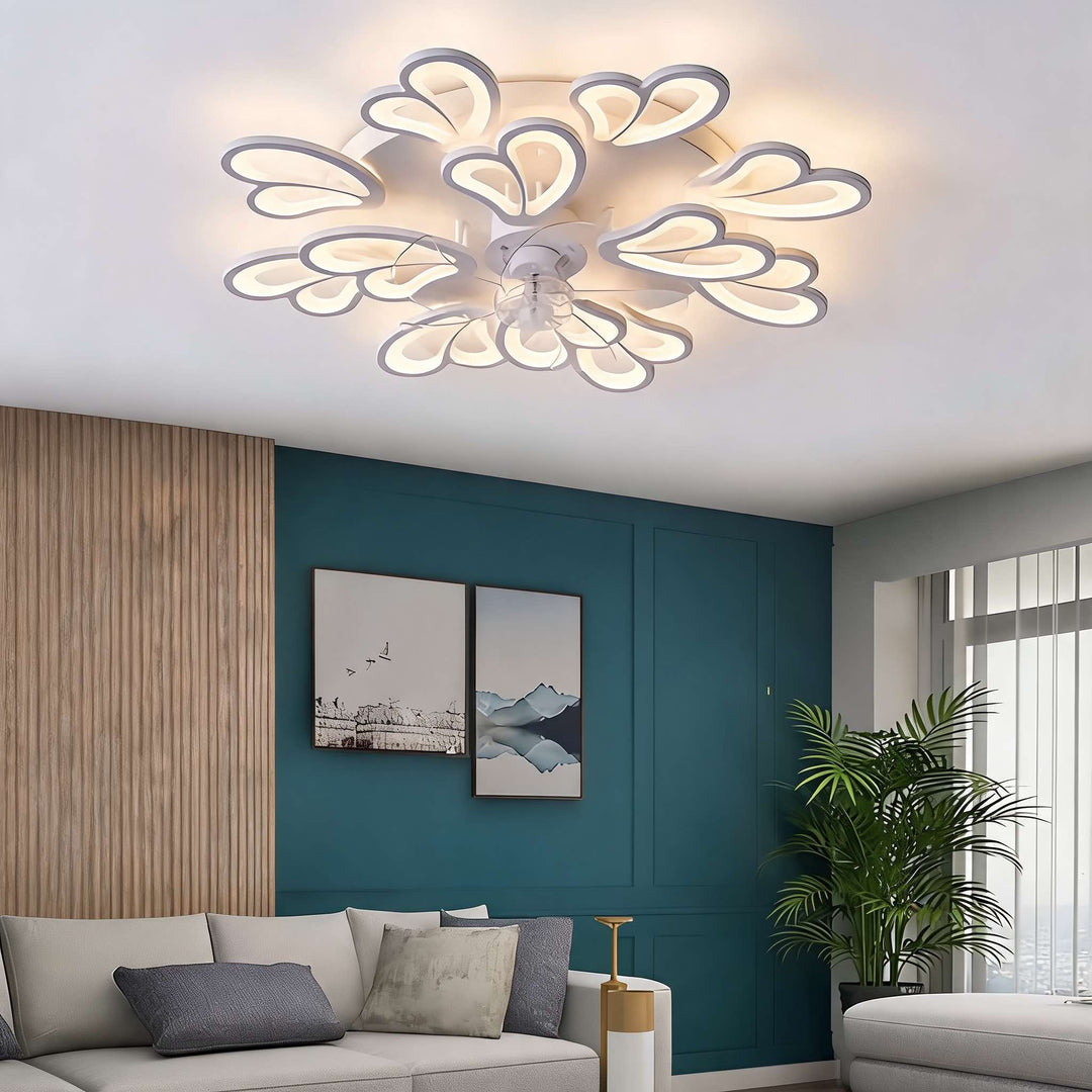 Modern Flush Mount Ceiling Fan with Light, Iron and Acrylic, Adjustable LED Lighting